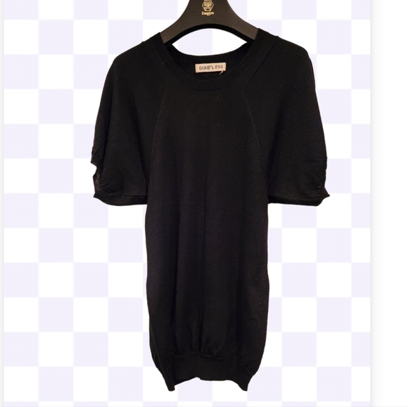 DIABLESS PARIS VINTAGE BLACK PUFF SLEEVE  KNIT SWEATER DRESS.SMALL - Picture 6 of 6